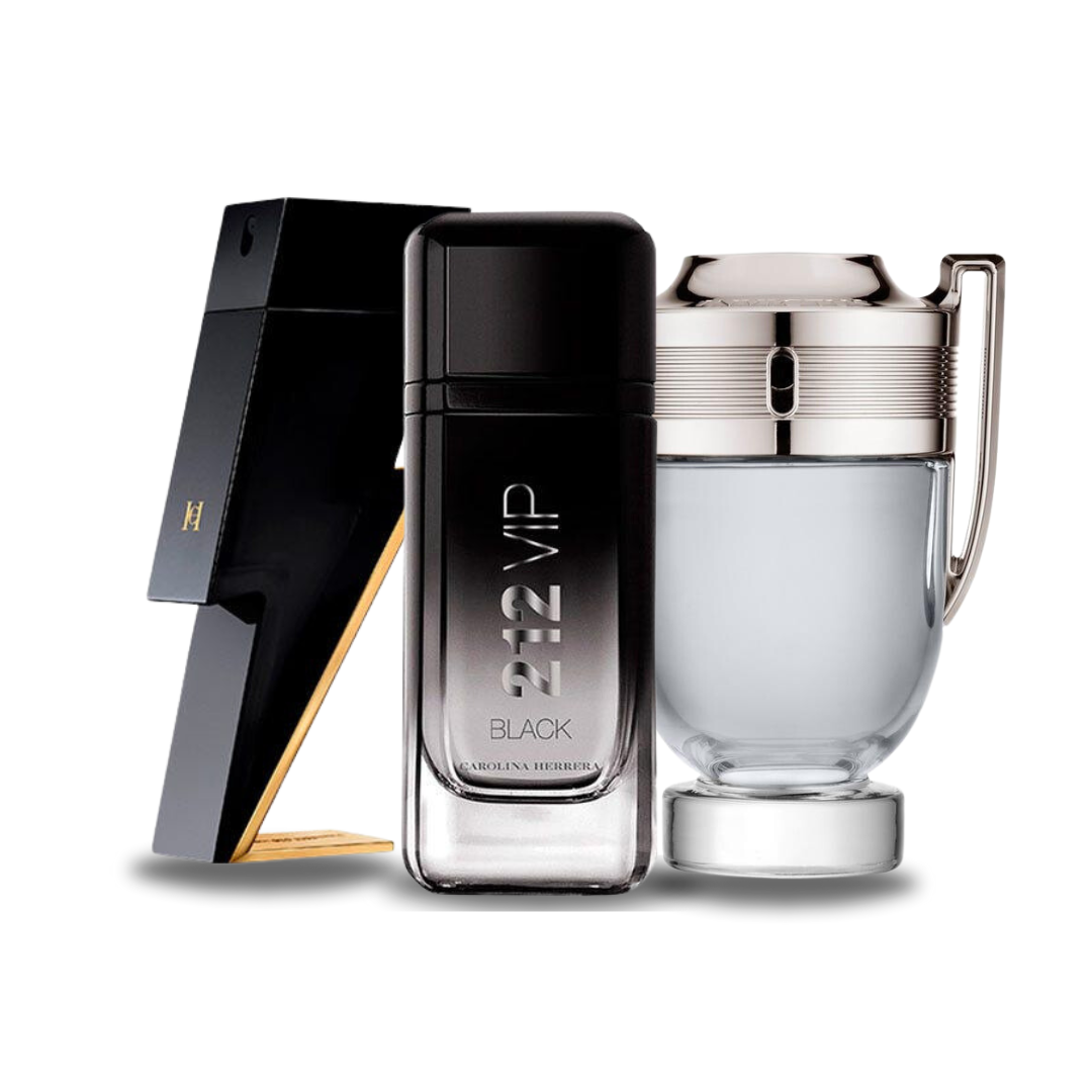Black Friday combo with 3 perfumes: Carolina Herrera Bad Boy, Carolina Herrera 212 VIP Black and Paco Rabanne Invictus - 100ml