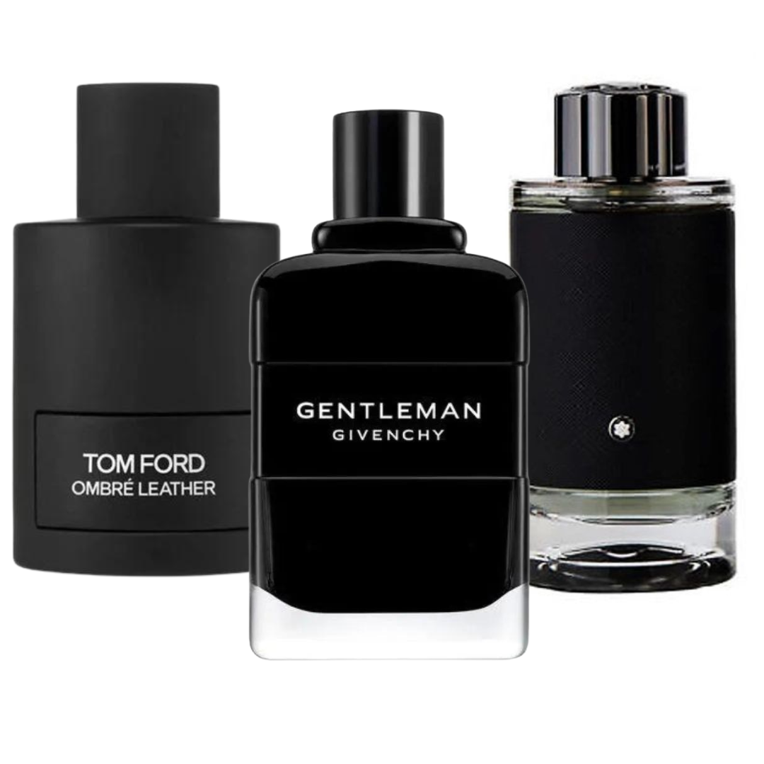 Black Friday combo with 3 perfumes: Tom Ford Ombre Leather, Givenchy Gentleman and Montblanc Explorer - 100ml 