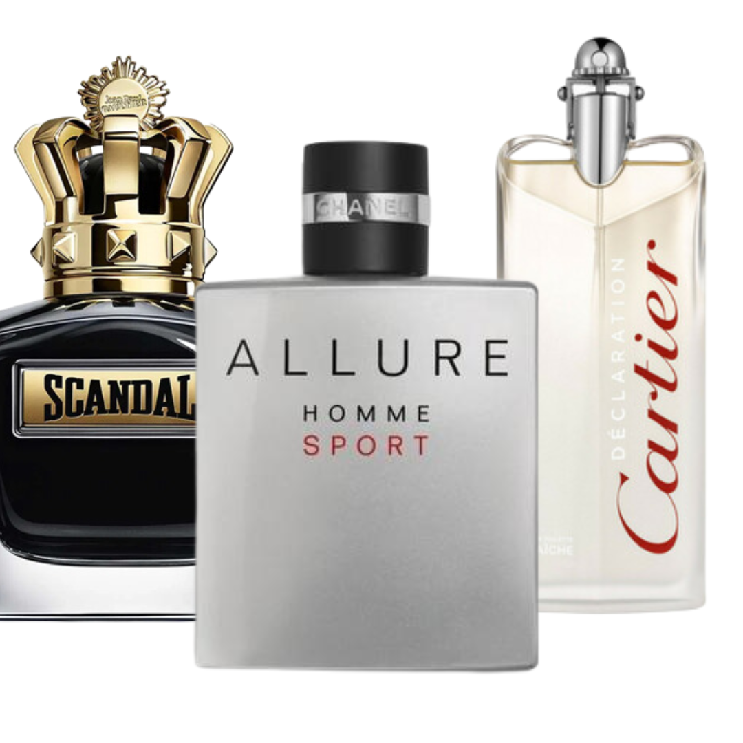 Combo Black Friday with 3 perfumes: Jean Paul Gaultier Scandal, Allure Homme Deporte and Cartier Declaration - 100ml
