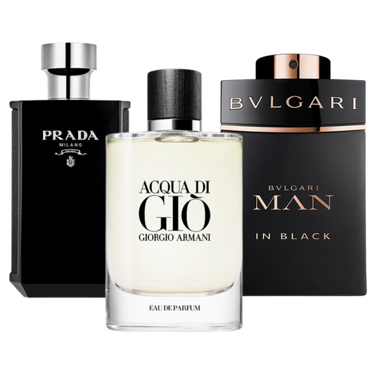 BLACK FRIDAY Combo de 3 Perfumes: Bvlgari In Black, Giorgio Armani Acqua Di Gio e L'Homme Prada Intense - 100ml